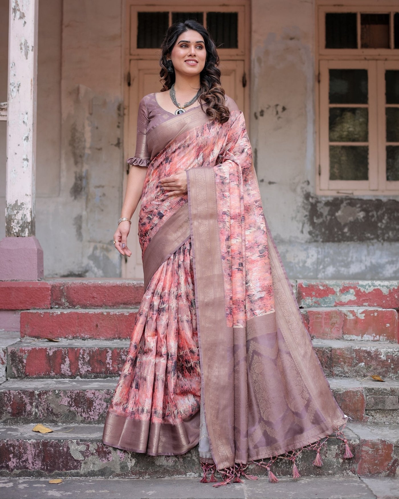 Pure Banarasi Silk Saree Weaved With Golden Zari Comes With Tassels - Almaari Fashion