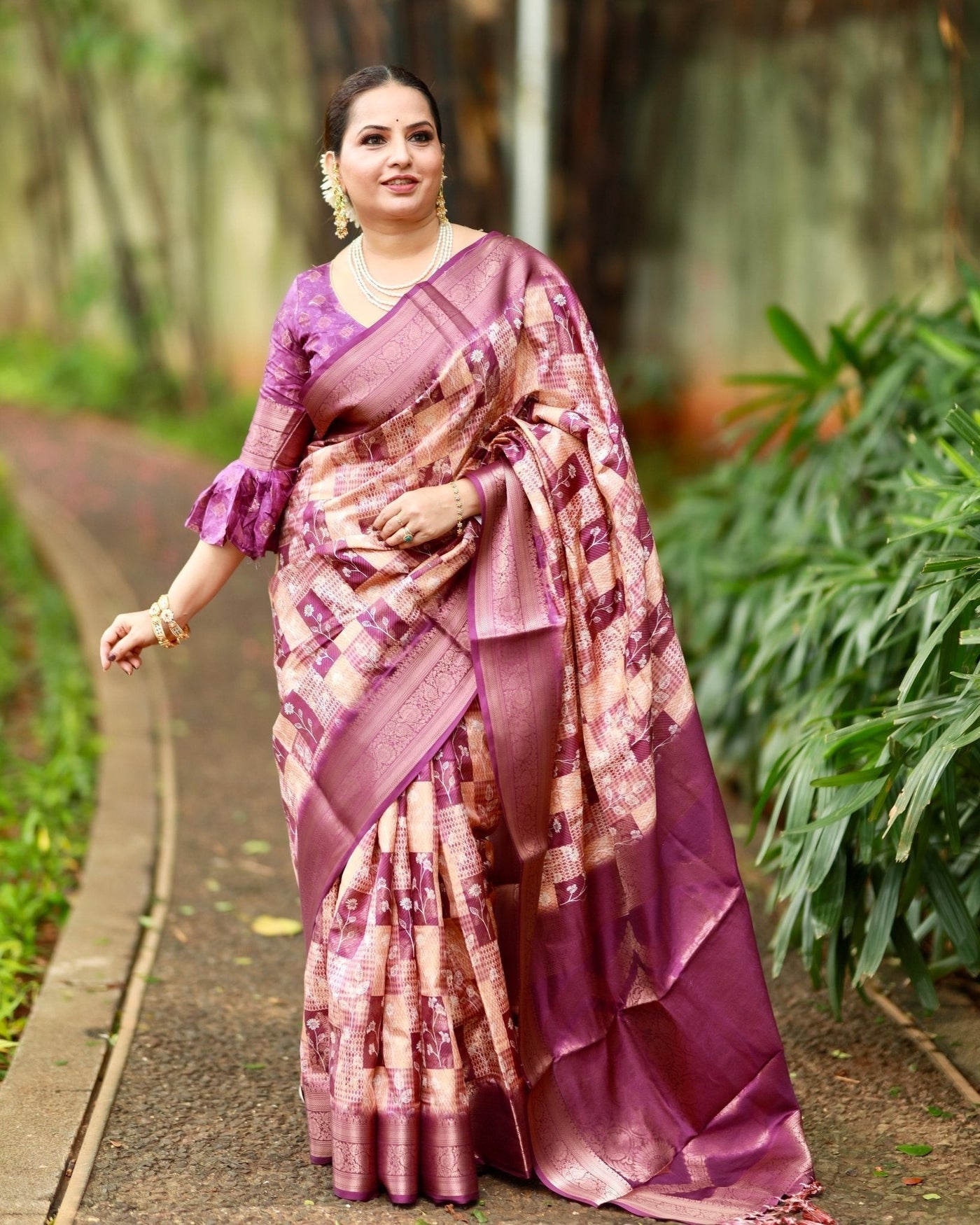 Pure Banarasi Silk Saree Weaved With Golden Zari Comes With Tassels - Almaari Fashion