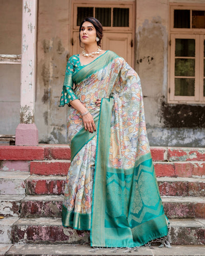 Pure Banarasi Silk Saree Weaved With Golden Zari Comes With Tassels - Almaari Fashion