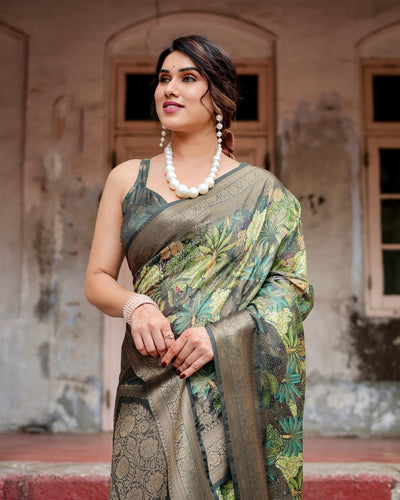 Pure Banarasi Silk Saree Weaved With Golden Zari Comes With Tassels - Almaari Fashion