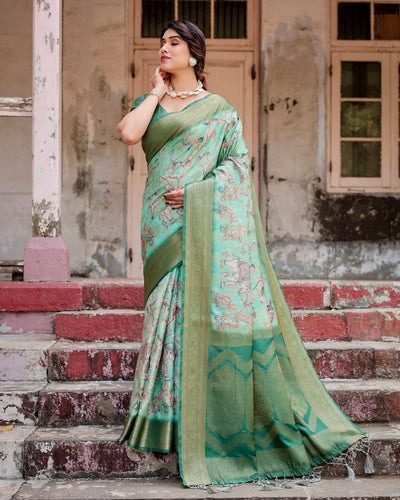 Pure Banarasi Silk Saree Weaved With Golden Zari Comes With Tassels - Almaari Fashion