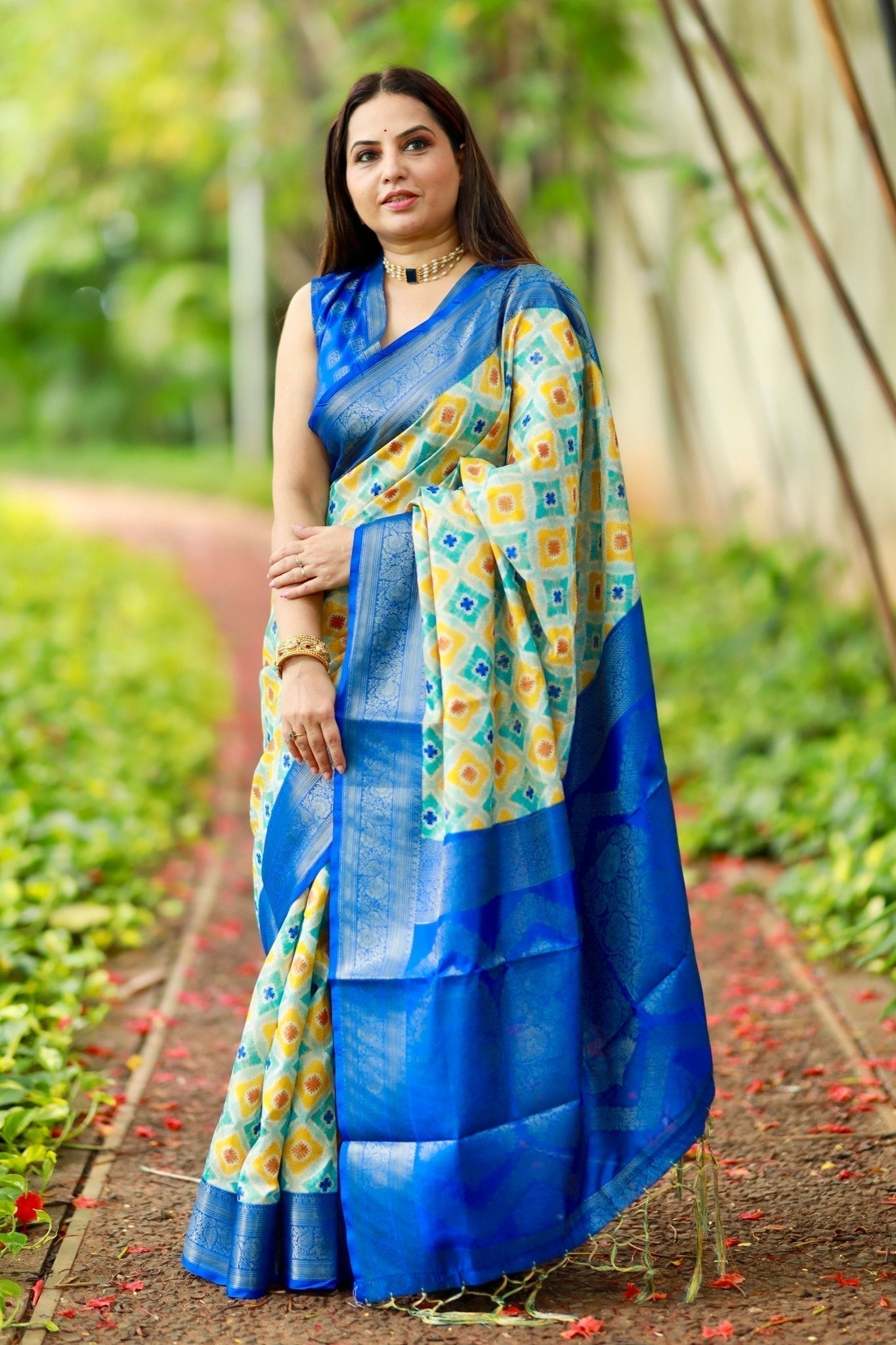 Pure Banarasi Silk Saree Weaved With Golden Zari Comes With Tassels - Almaari Fashion