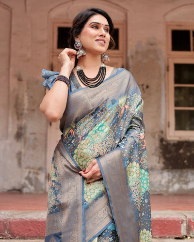 Pure Banarasi Silk Saree Weaved With Golden Zari Comes With Tassels - Almaari Fashion