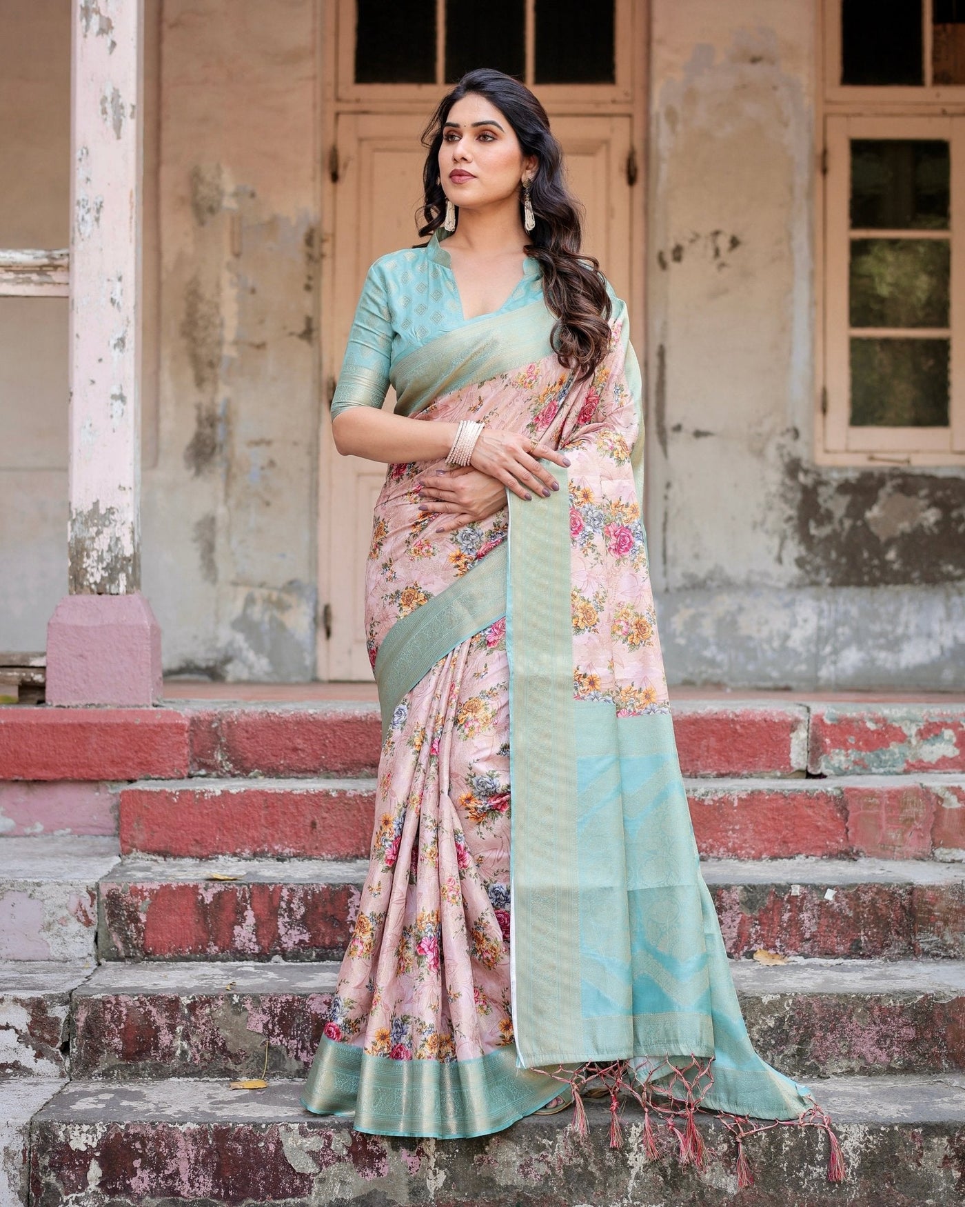 Pure Banarasi Silk Saree Weaved With Golden Zari Comes With Tassels - Almaari Fashion