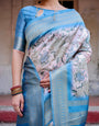 Elegant Floral Banarasi Silk Saree in Sky Blue and Blush Pink with Zari Weave and Tassels