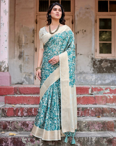 Pure Banarasi Silk Saree Weaved With Golden Zari Comes With Tassels - Almaari Fashion