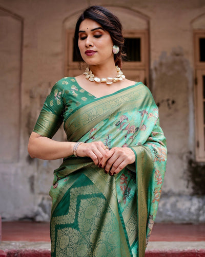 Pure Banarasi Silk Saree Weaved With Golden Zari Comes With Tassels - Almaari Fashion