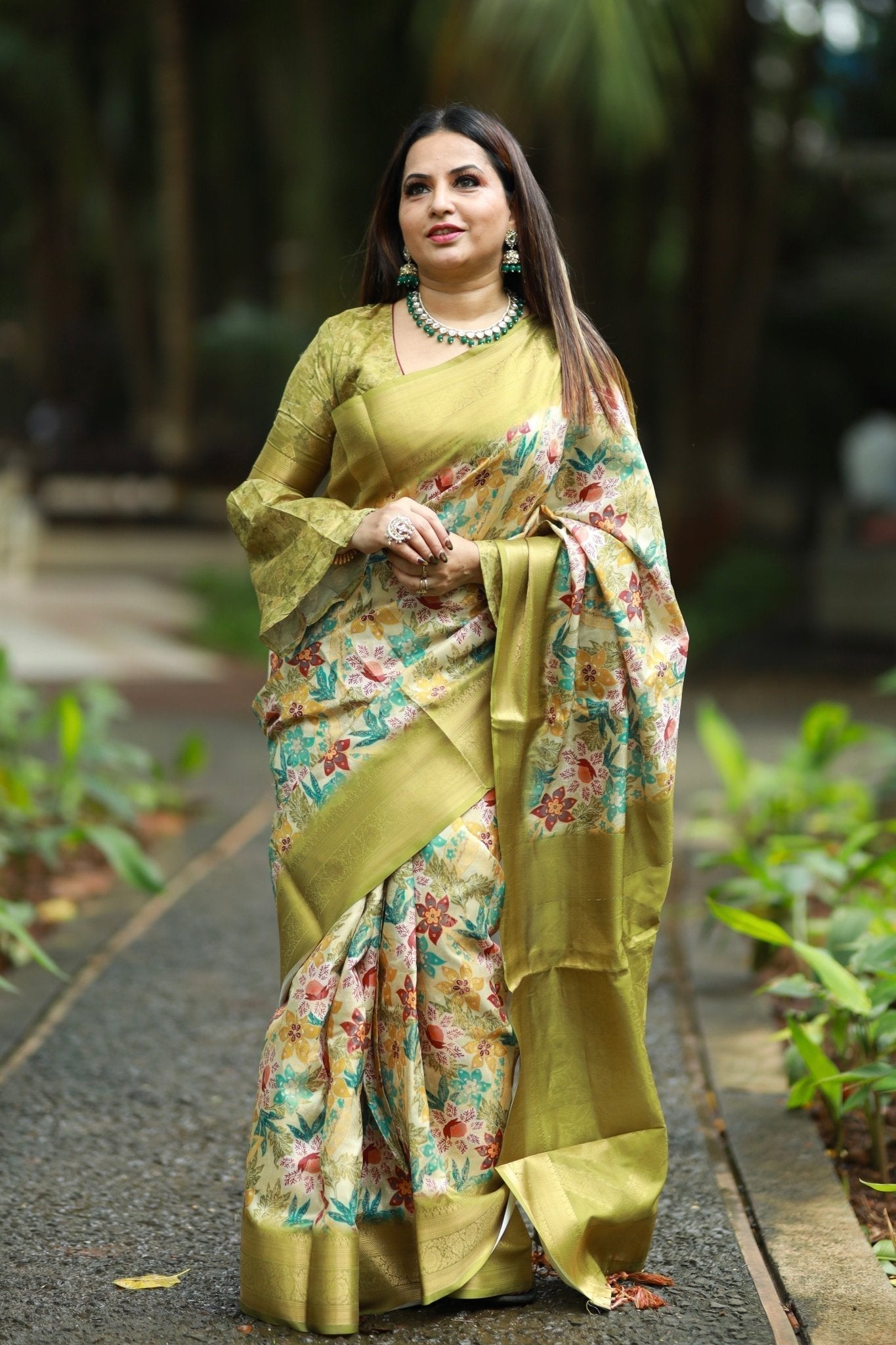 Pure Banarasi Silk Saree Weaved With Golden Zari Comes With Tassels - Almaari Fashion