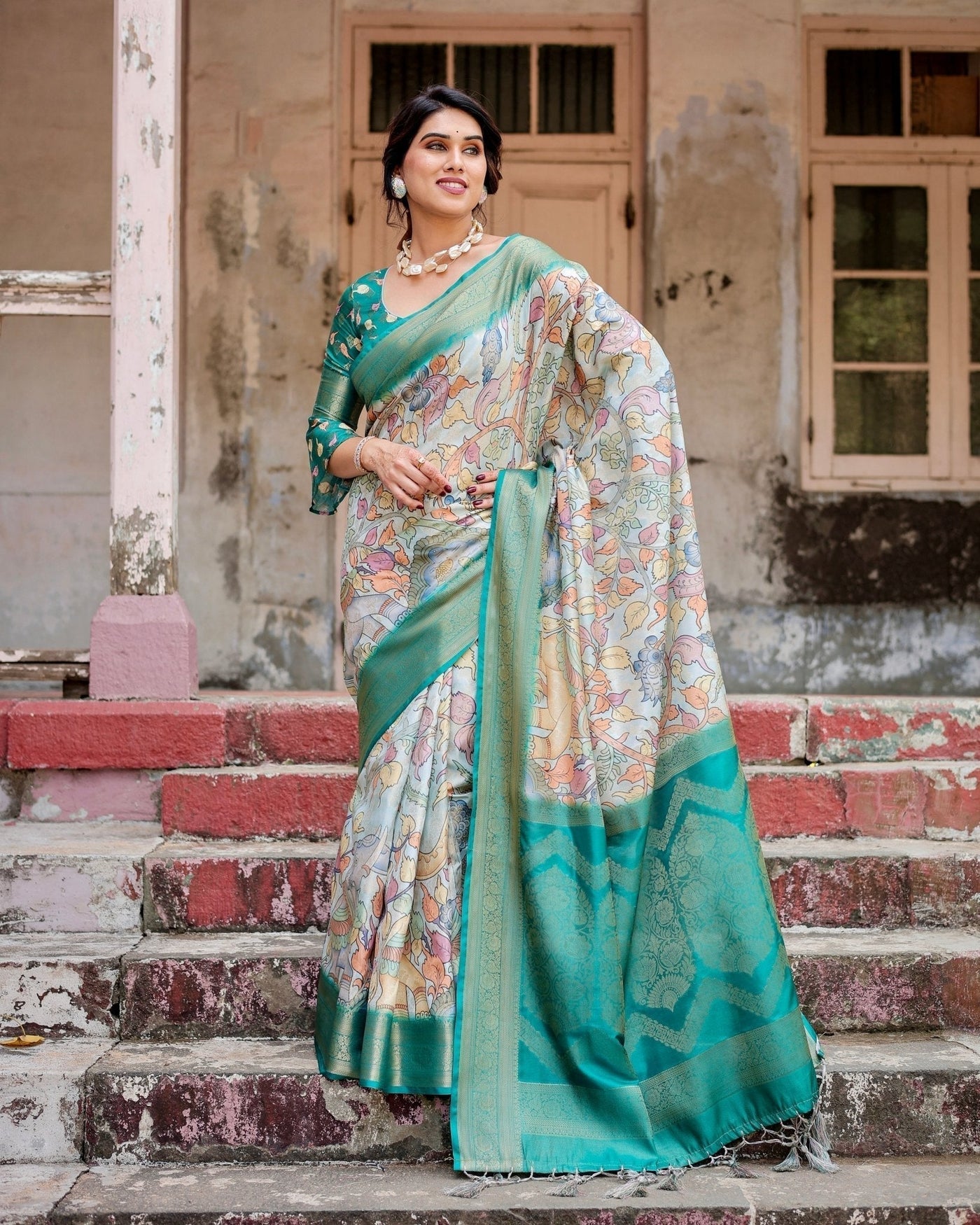 Pure Banarasi Silk Saree Weaved With Golden Zari Comes With Tassels - Almaari Fashion