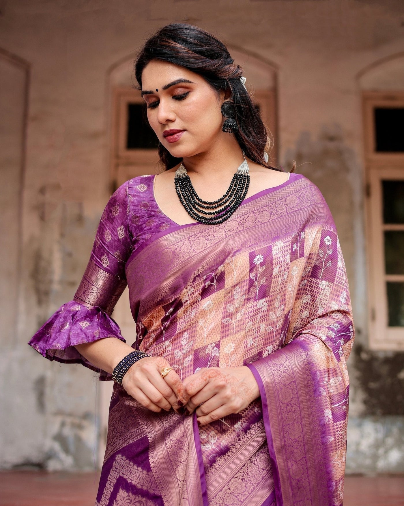 Pure Banarasi Silk Saree Weaved With Golden Zari Comes With Tassels - Almaari Fashion