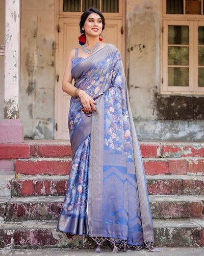 Pure Banarasi Silk Saree Weaved With Golden Zari Comes With Tassels - Almaari Fashion