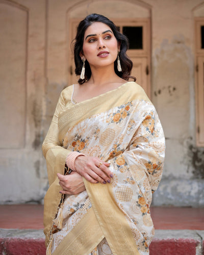 Pure Banarasi Silk Saree Weaved With Golden Zari Comes With Tassels - Almaari Fashion