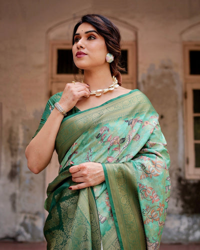 Pure Banarasi Silk Saree Weaved With Golden Zari Comes With Tassels - Almaari Fashion