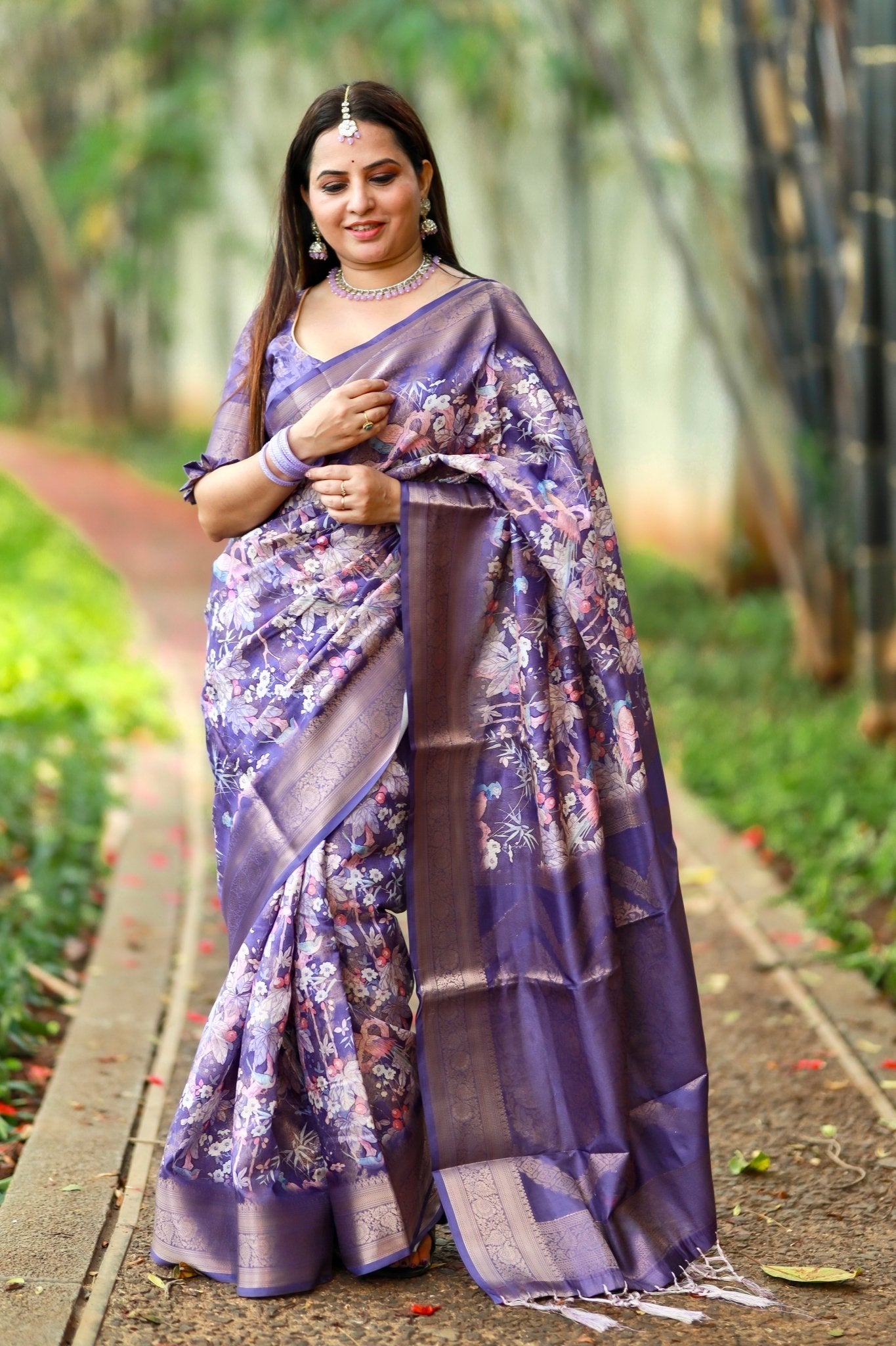 Pure Banarasi Silk Saree Weaved With Golden Zari Comes With Tassels - Almaari Fashion