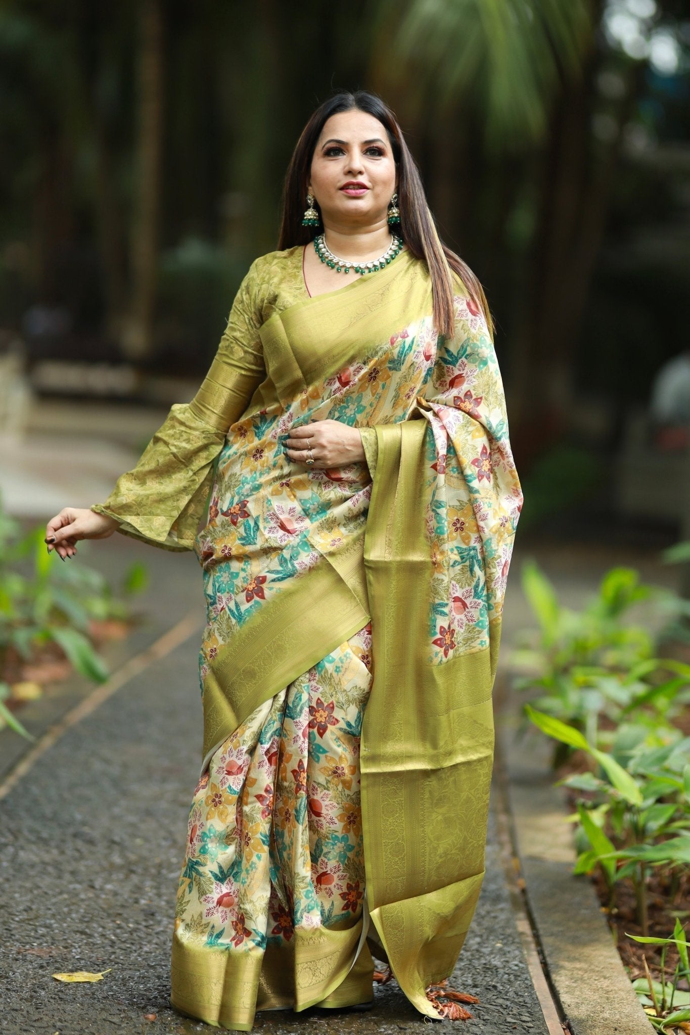 Pure Banarasi Silk Saree Weaved With Golden Zari Comes With Tassels - Almaari Fashion