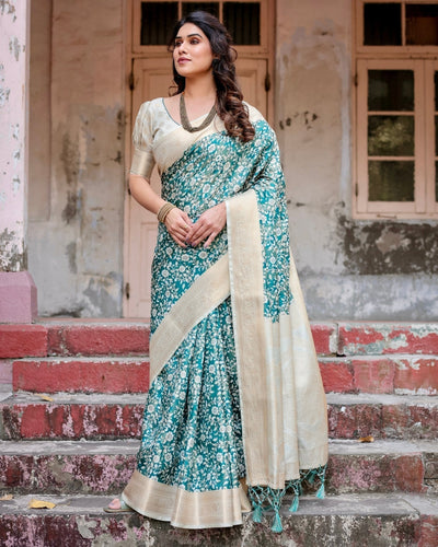 Pure Banarasi Silk Saree Weaved With Golden Zari Comes With Tassels - Almaari Fashion