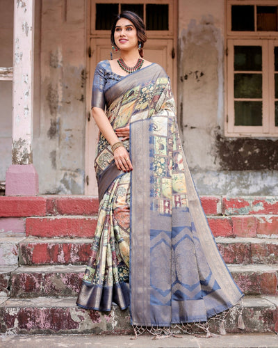 Pure Banarasi Silk Saree Weaved With Golden Zari Comes With Tassels - Almaari Fashion