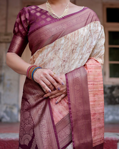 Pure Banarasi Silk Saree Weaved With Golden Zari Comes With Tassels - Almaari Fashion