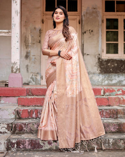 Pure Banarasi Silk Saree Weaved With Golden Zari Comes With Tassels - Almaari Fashion