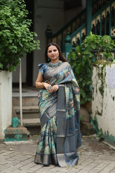 Pure Banarasi Silk Saree Weaved With Golden Zari Comes With Tassels - Almaari Fashion