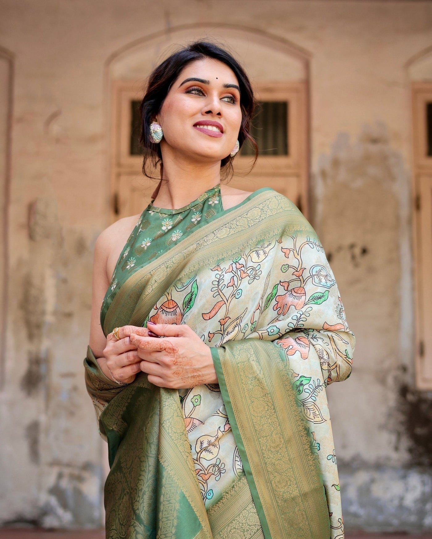 Pure Banarasi Silk Saree Weaved With Golden Zari Comes With Tassels - Almaari Fashion