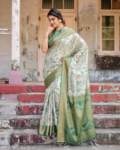 Pure Banarasi Silk Saree Weaved With Golden Zari Comes With Tassels - Almaari Fashion