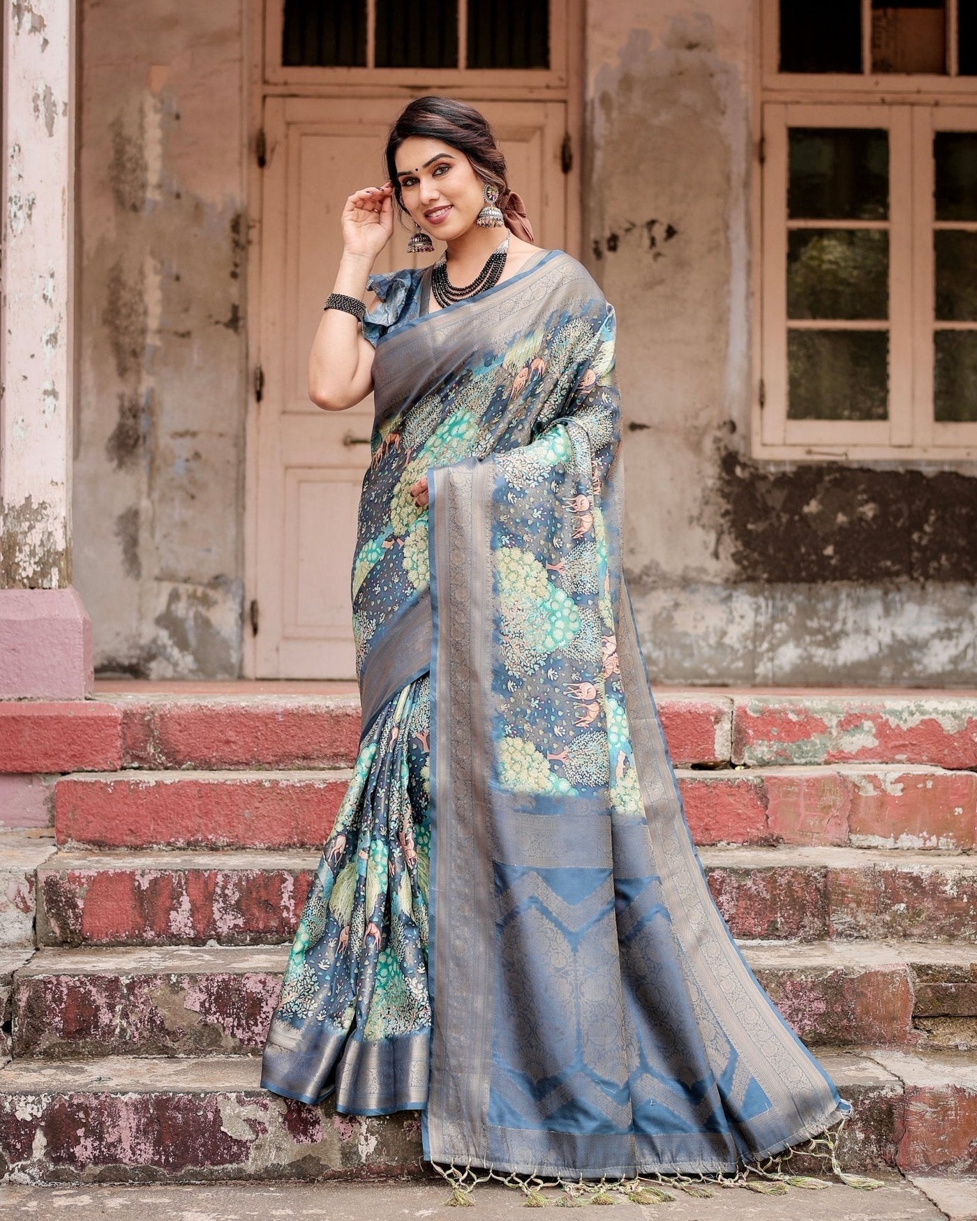 Pure Banarasi Silk Saree Weaved With Golden Zari Comes With Tassels - Almaari Fashion