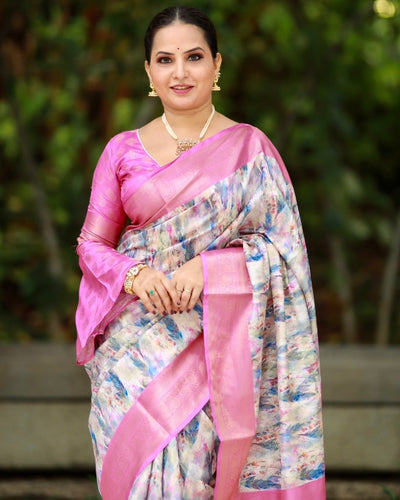 Pure Banarasi Silk Saree Weaved With Golden Zari Comes With Tassels - Almaari Fashion