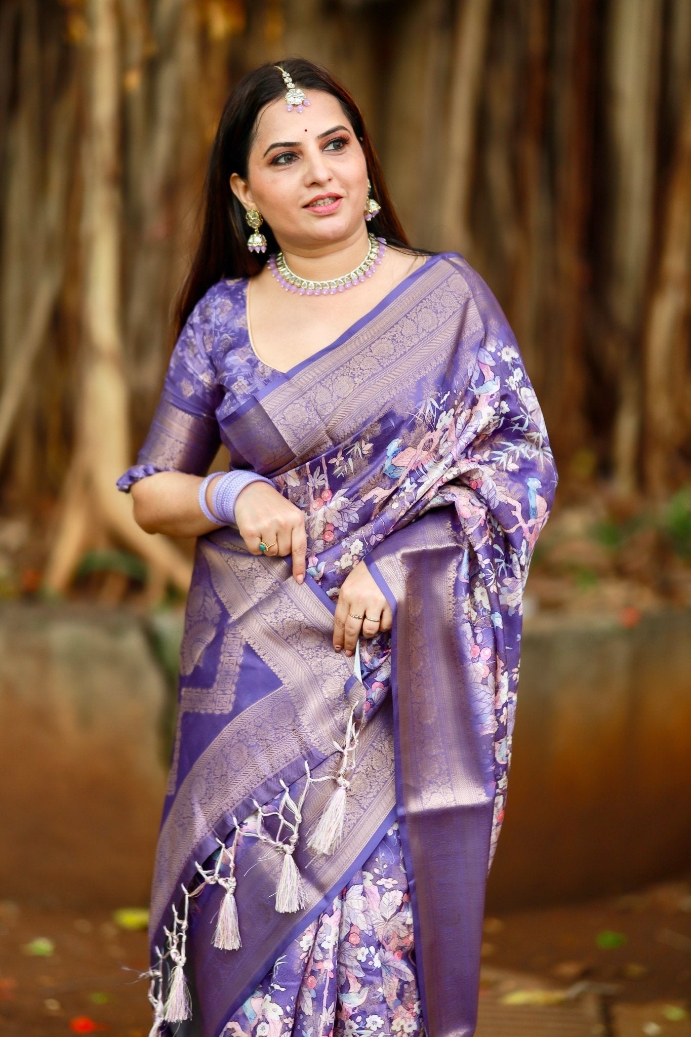 Pure Banarasi Silk Saree Weaved With Golden Zari Comes With Tassels - Almaari Fashion