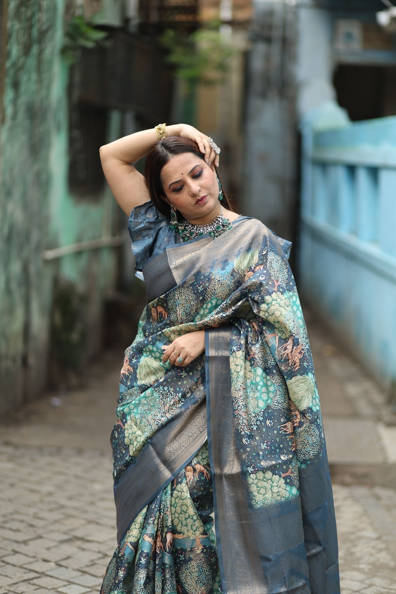 Pure Banarasi Silk Saree Weaved With Golden Zari Comes With Tassels - Almaari Fashion