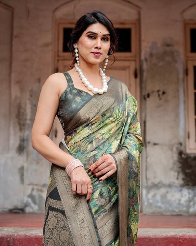 Pure Banarasi Silk Saree Weaved With Golden Zari Comes With Tassels - Almaari Fashion