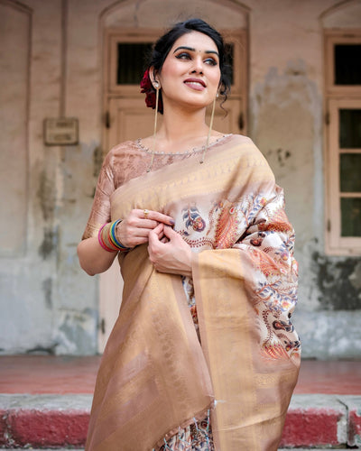 Pure Banarasi Silk Saree Weaved With Golden Zari Comes With Tassels - Almaari Fashion