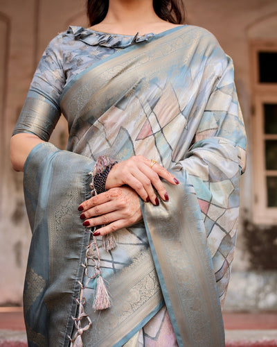 Pure Banarasi Silk Saree Weaved With Golden Zari Comes With Tassels - Almaari Fashion