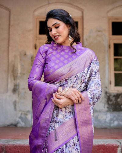 Pure Banarasi Silk Saree Weaved With Golden Zari Comes With Tassels - Almaari Fashion