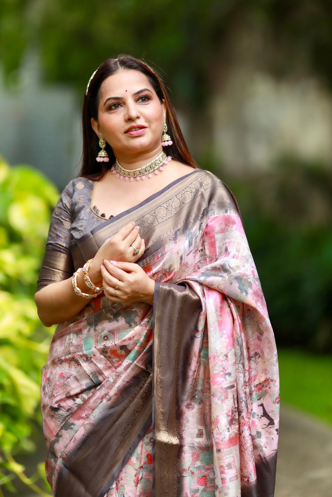 Pure Banarasi Silk Saree Weaved With Golden Zari Comes With Tassels - Almaari Fashion