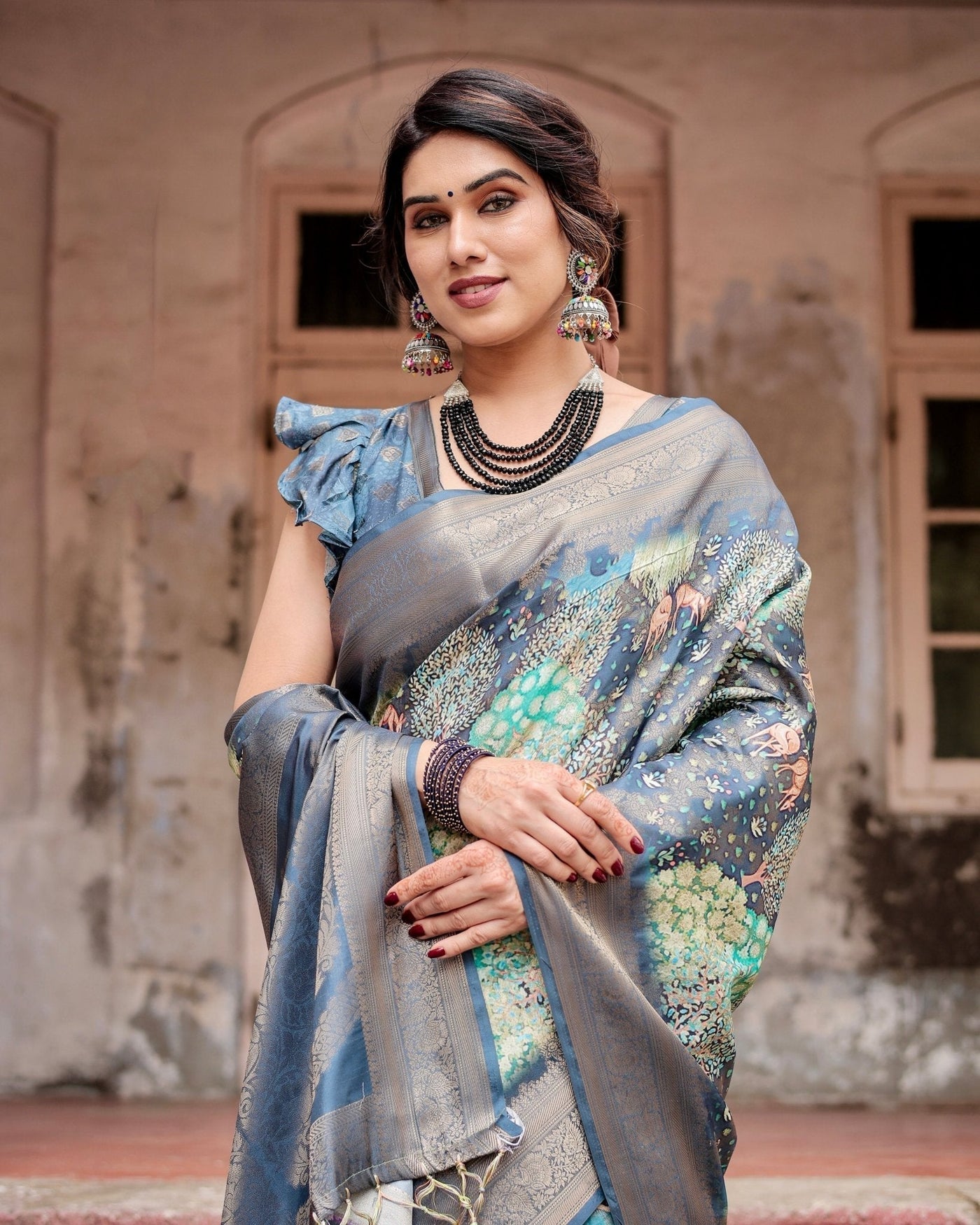 Pure Banarasi Silk Saree Weaved With Golden Zari Comes With Tassels - Almaari Fashion