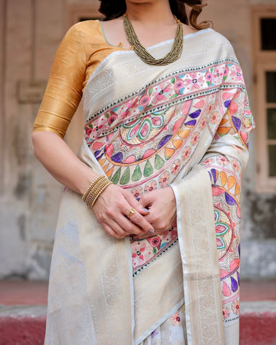 Pure Banarasi Silk Saree Weaved With Golden Zari Comes With Tassels - Almaari Fashion