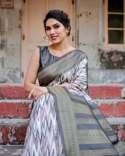 Pure Banarasi Silk Saree Weaved With Golden Zari Comes With Tassels - Almaari Fashion