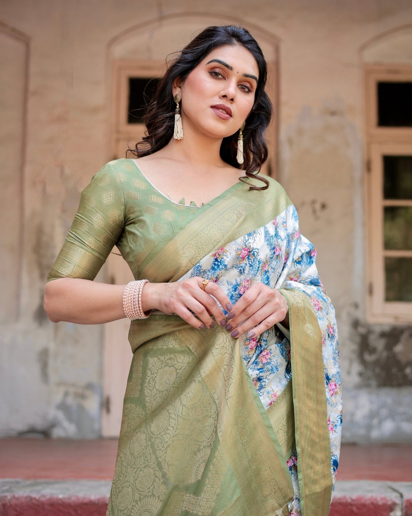 Pure Banarasi Silk Saree Weaved With Golden Zari Comes With Tassels - Almaari Fashion