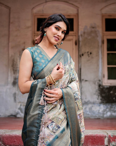 Pure Banarasi Silk Saree Weaved With Golden Zari Comes With Tassels - Almaari Fashion