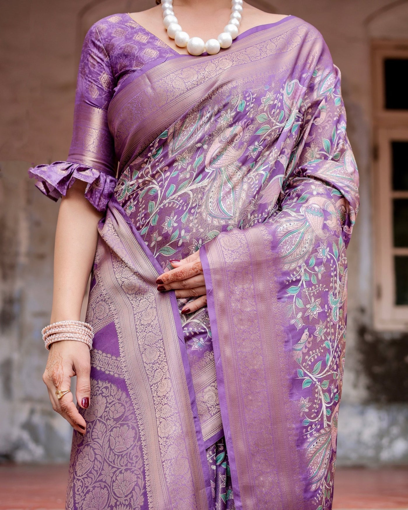 Pure Banarasi Silk Saree Weaved With Golden Zari Comes With Tassels - Almaari Fashion