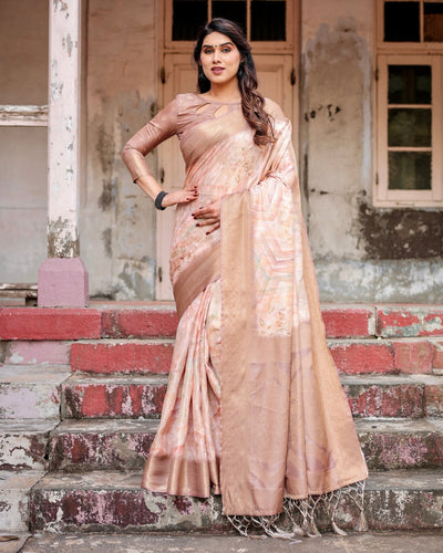 Pure Banarasi Silk Saree Weaved With Golden Zari Comes With Tassels - Almaari Fashion