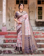 Pure Banarasi Silk Saree Weaved With Golden Zari Comes With Tassels