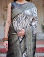 Elegant Banarasi Silk Saree with Zari Weaving and Tassels in Shades of Grey and Black