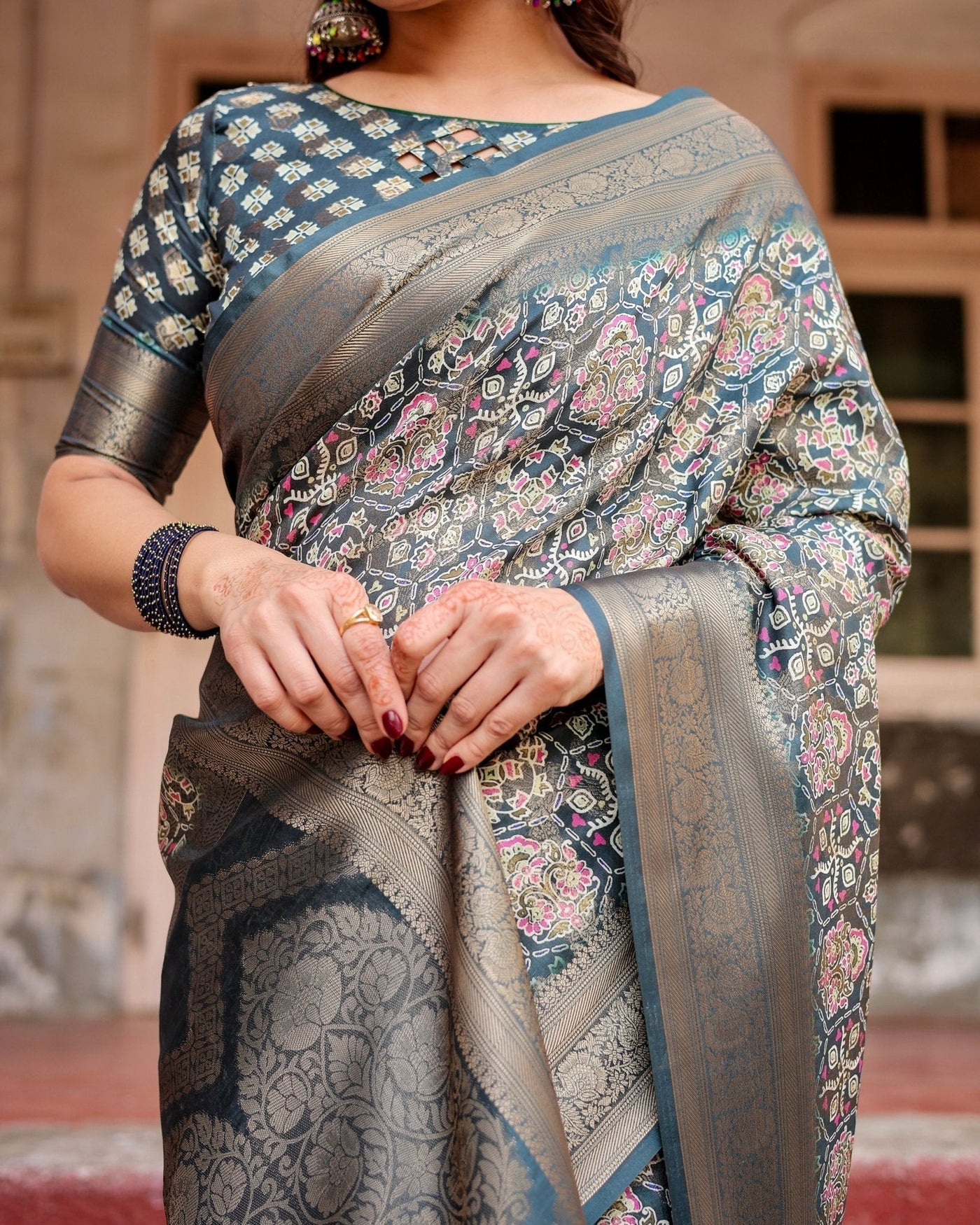 Pure Banarasi Silk Saree Weaved With Golden Zari Comes With Tassels - Almaari Fashion