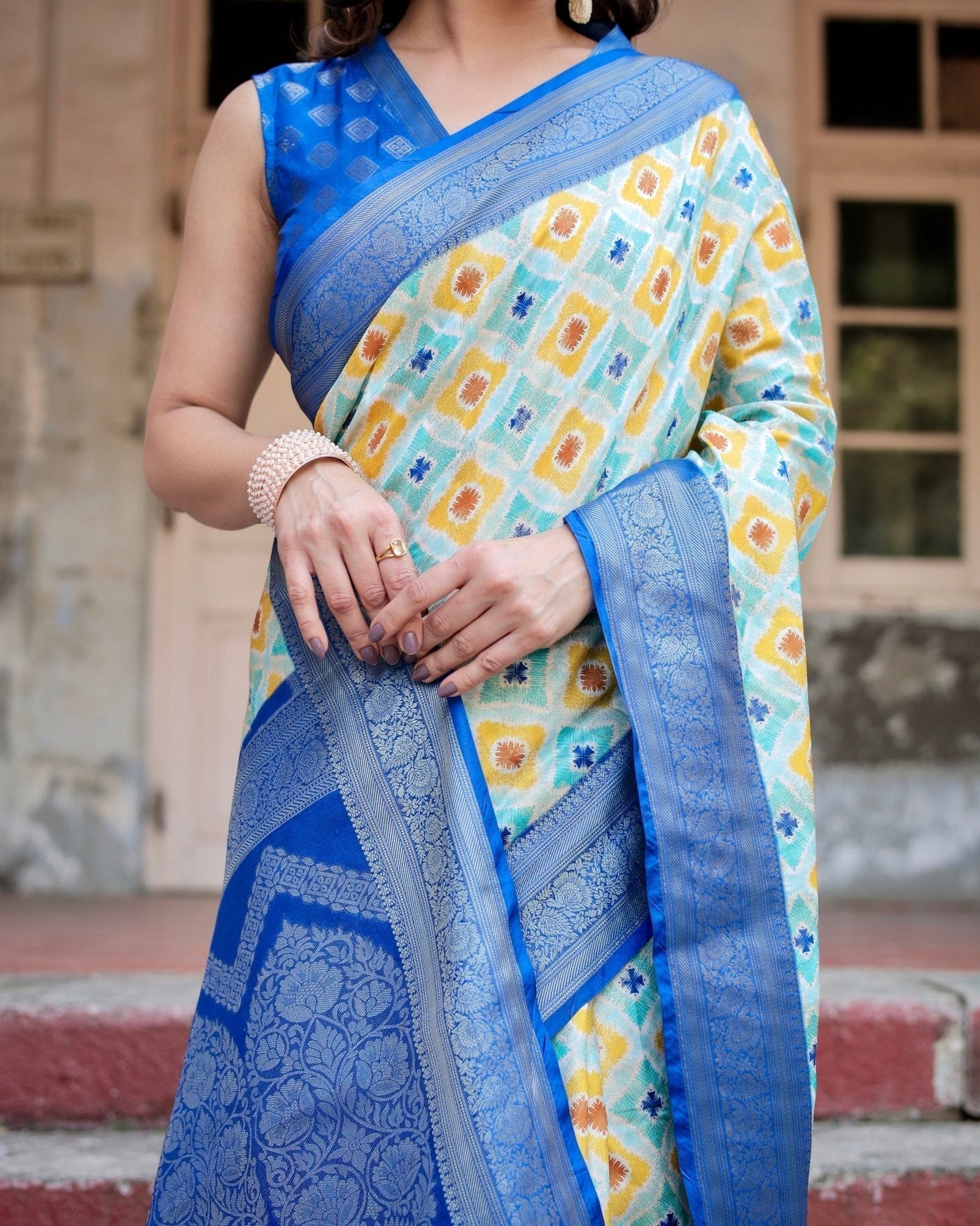 Pure Banarasi Silk Saree Weaved With Golden Zari Comes With Tassels - Almaari Fashion