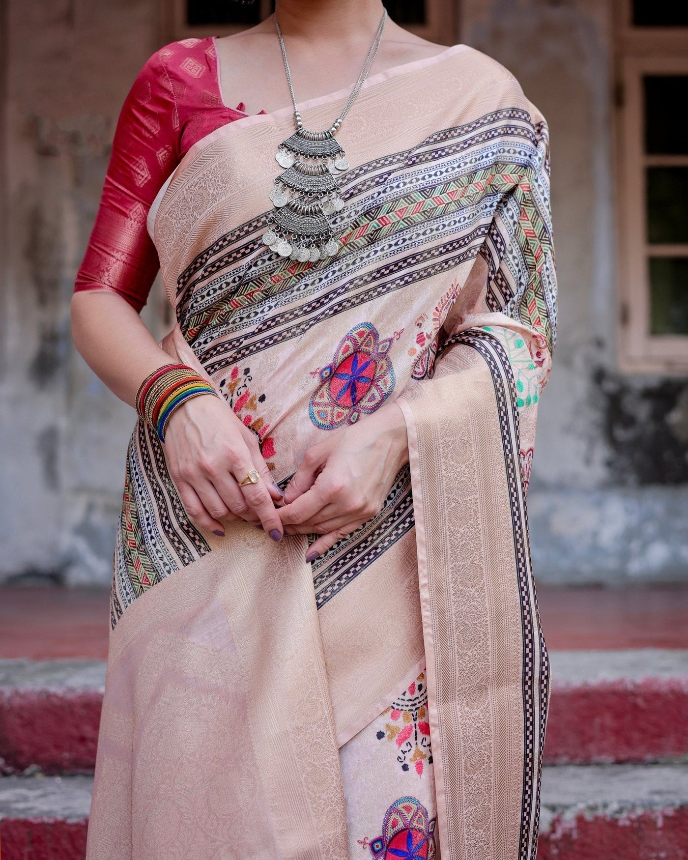 Pure Banarasi Silk Saree Weaved With Golden Zari Comes With Tassels - Almaari Fashion