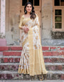 Pure Banarasi Silk Saree Weaved With Golden Zari Comes With Tassels