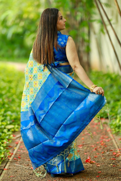 Pure Banarasi Silk Saree Weaved With Golden Zari Comes With Tassels - Almaari Fashion