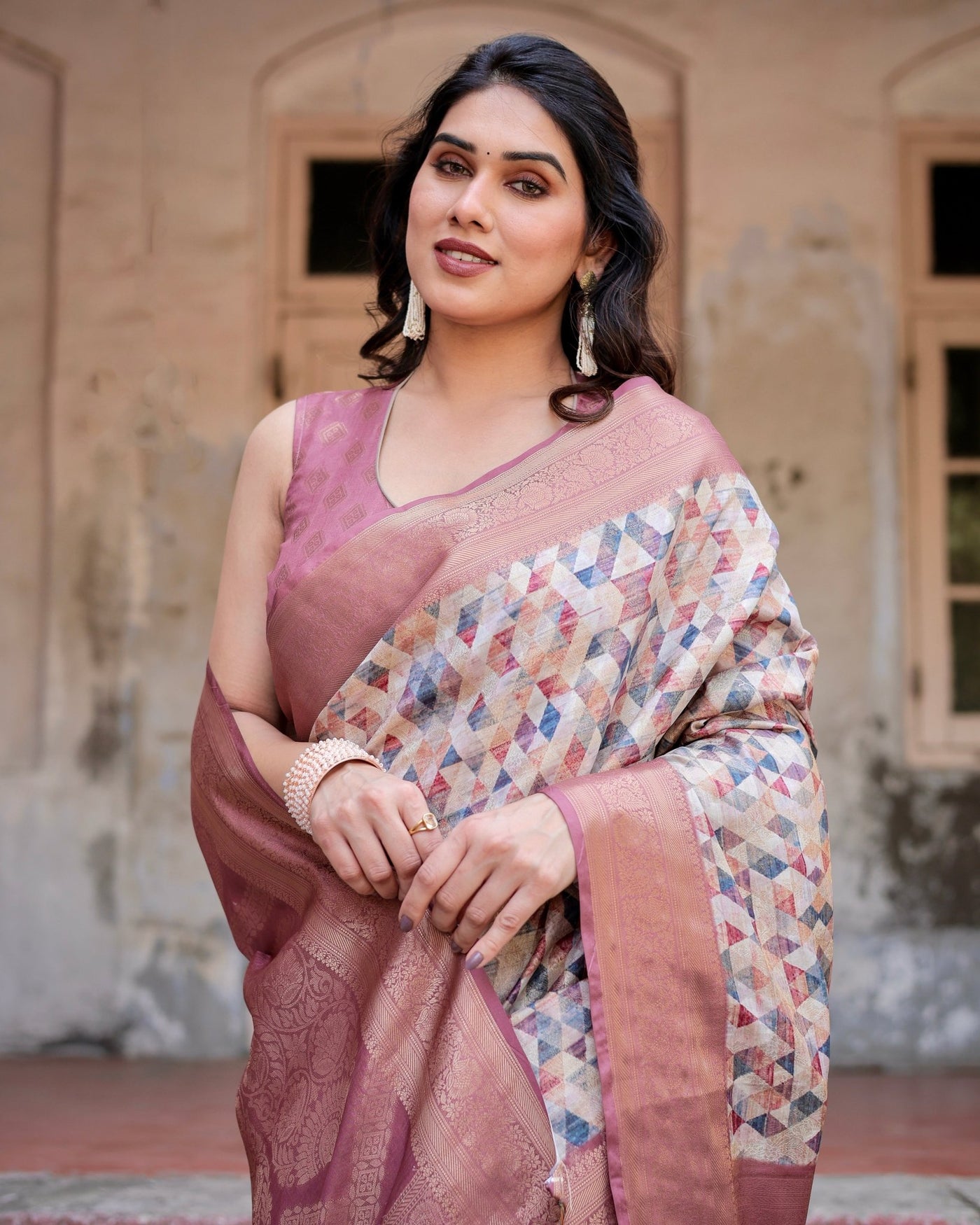 Pure Banarasi Silk Saree Weaved With Golden Zari Comes With Tassels - Almaari Fashion